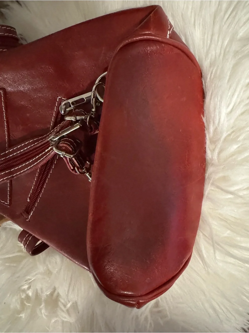 Vera Pelle Burgundy Full Grain Italian Leather Backpack Crossbody